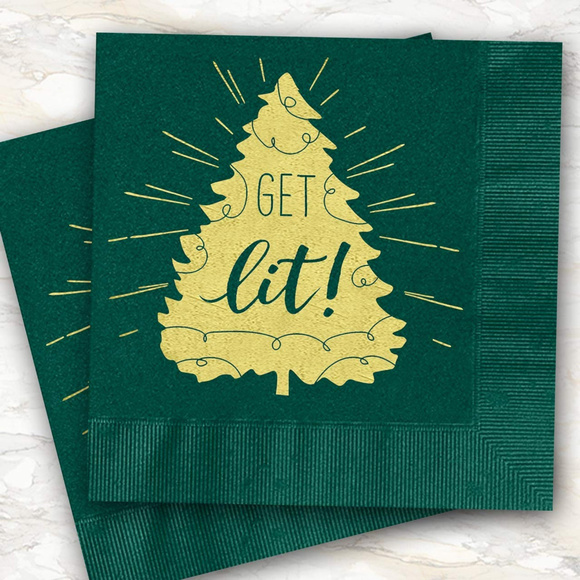 25 Green & Gold foil Funny Christmas tree napkins - Picture 4 of 4